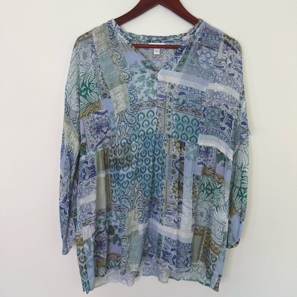 NWT J Jill Boho Colorful Patterned Lightweight Blouse Size Small